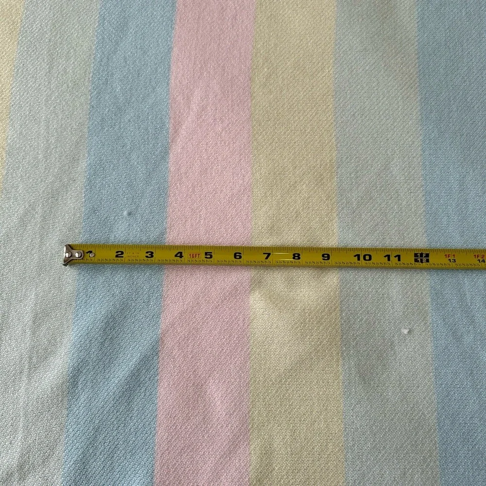 Vintage Acrylic Baby Blanket Pastel Stripe Fringe Receiving Pink Blue Yellow